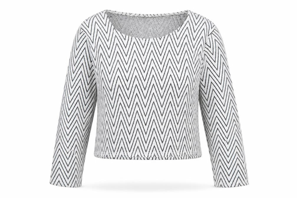 Front view of Boohoo women’s grey herringbone viscose basic t-shirt, size UK 10, round neck