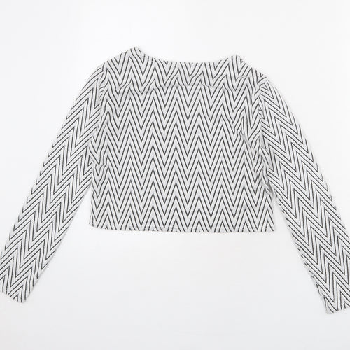 Boohoo Womens Grey Herringbone Viscose Basic T-Shirt Size 10 Round Neck
