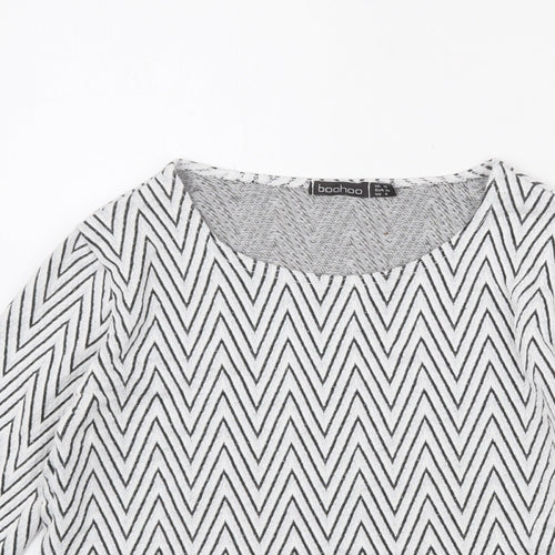 Boohoo Womens Grey Herringbone Viscose Basic T-Shirt Size 10 Round Neck