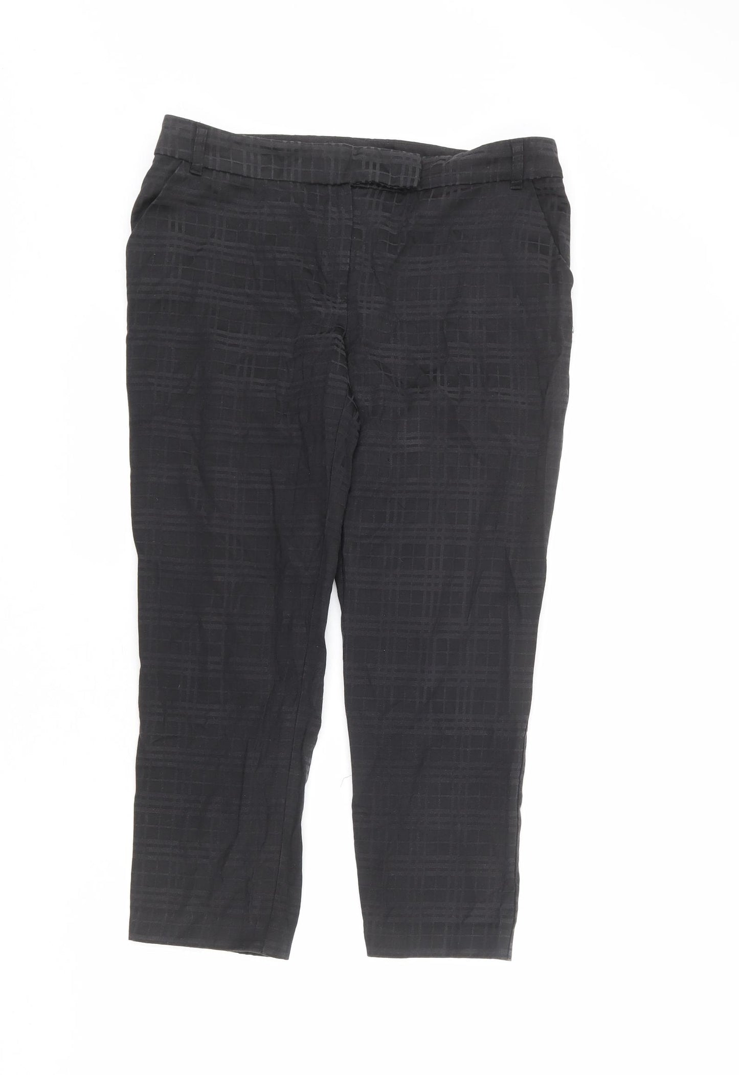NEXT Womens Black Plaid Cotton Chino Trousers Size 14 L23 in Regular Zip