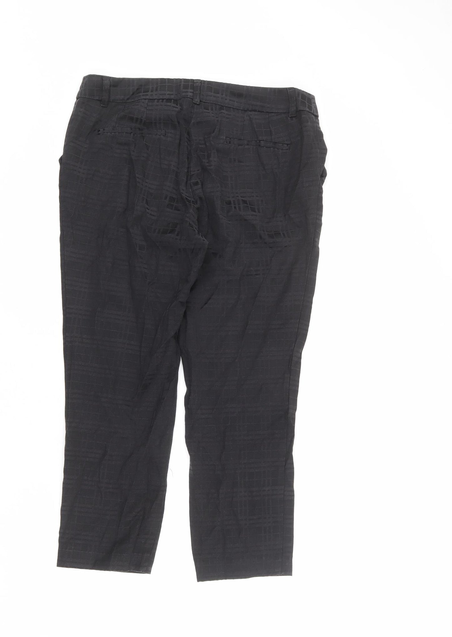 NEXT Womens Black Plaid Cotton Chino Trousers Size 14 L23 in Regular Zip