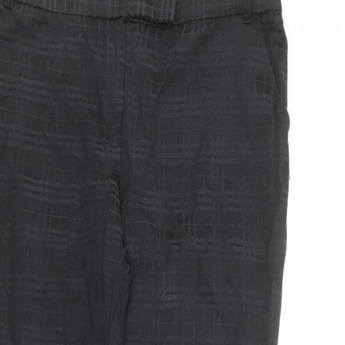 NEXT Womens Black Plaid Cotton Chino Trousers Size 14 L23 in Regular Zip