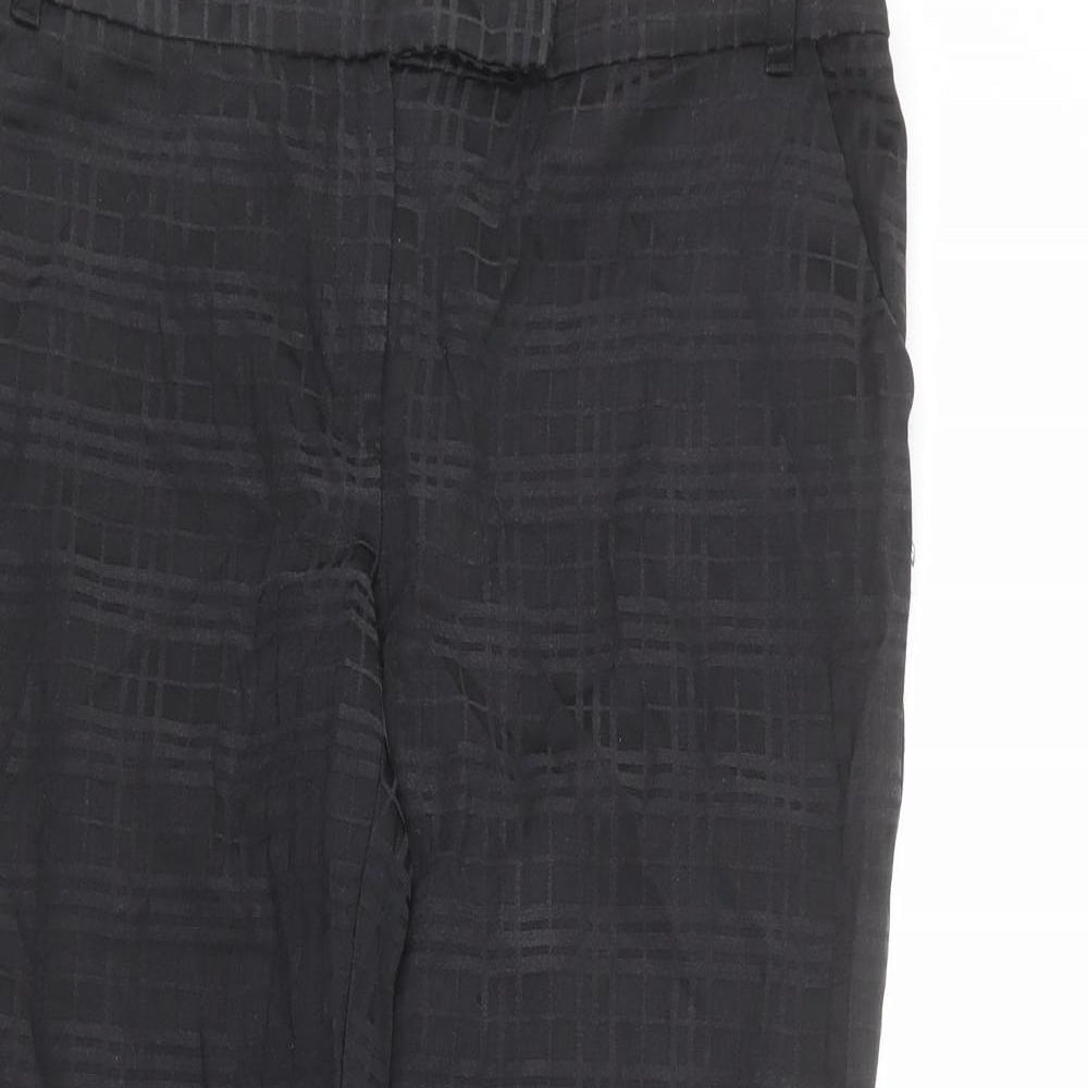 NEXT Womens Black Plaid Cotton Chino Trousers Size 14 L23 in Regular Zip