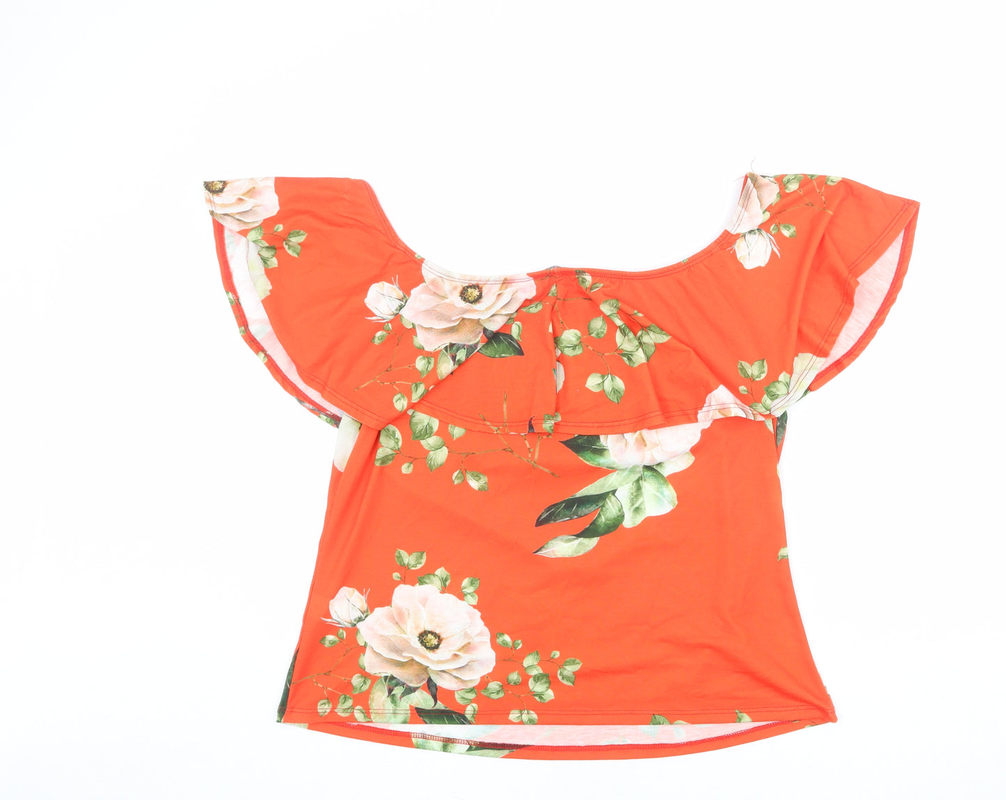 Pink Clove Womens Orange Floral Polyester Basic Blouse Size 16 Boat Neck