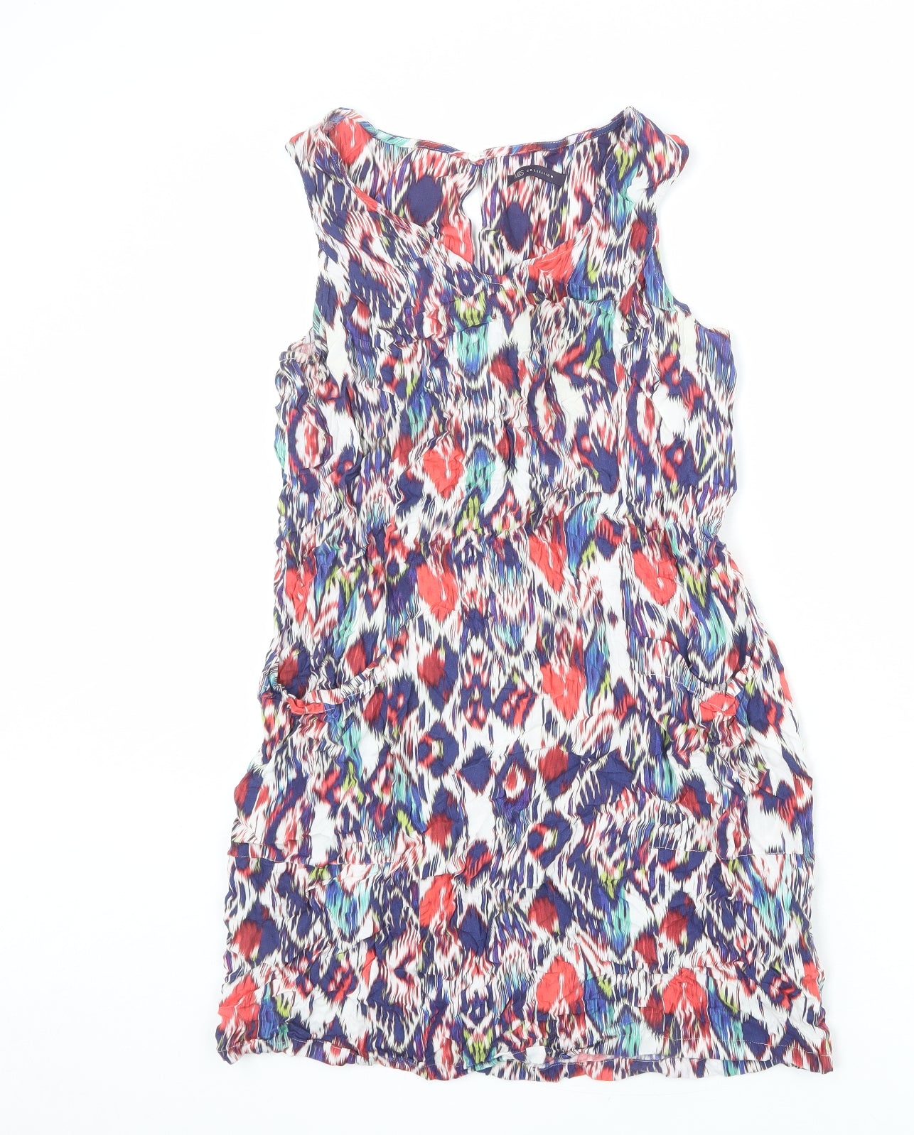 Marks and Spencer Womens Multicoloured Geometric Viscose A-Line Size 14 Round Neck Pullover