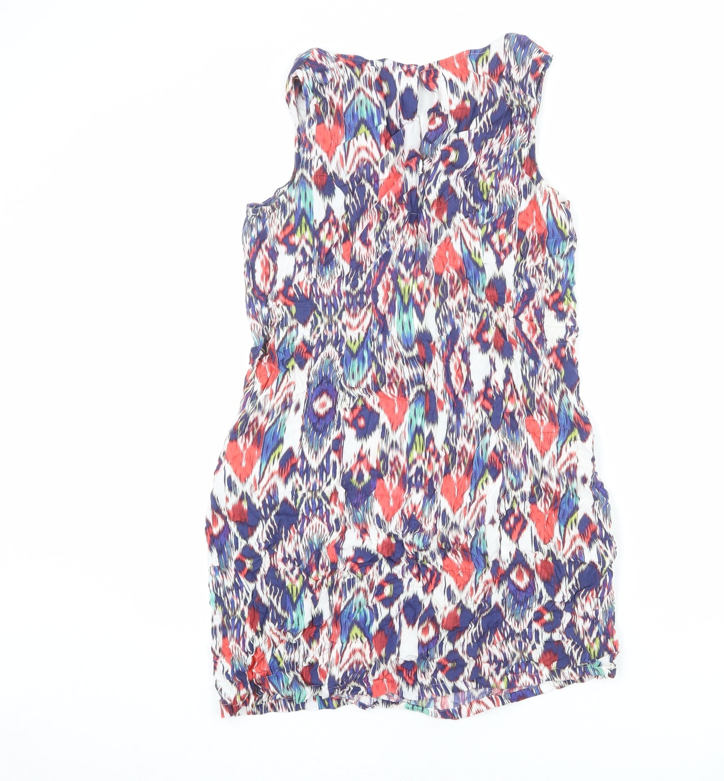 Marks and Spencer Womens Multicoloured Geometric Viscose A-Line Size 14 Round Neck Pullover