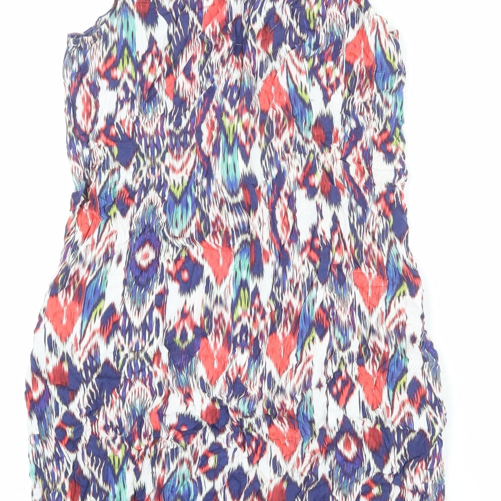 Marks and Spencer Womens Multicoloured Geometric Viscose A-Line Size 14 Round Neck Pullover
