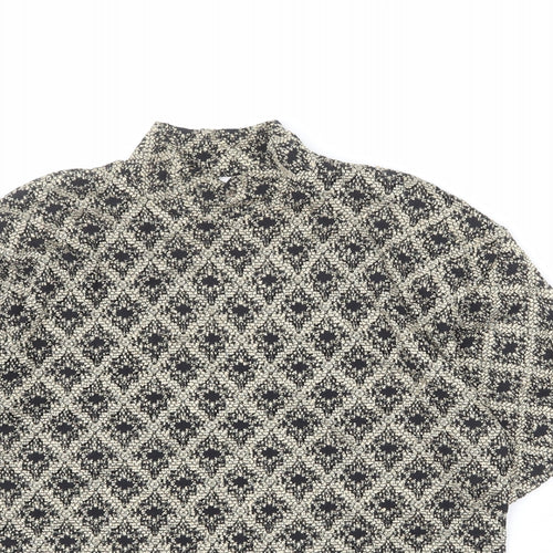 Wallis Womens Gold Geometric Viscose Basic Blouse Size 16 Mock Neck