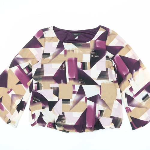 Alfani Womens Multicoloured Geometric Polyester Basic Blouse Size 6 Boat Neck - Wide Sleeve