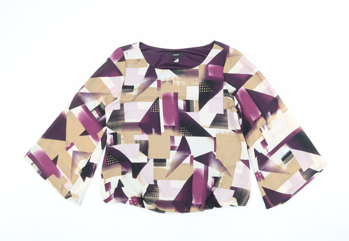 Alfani Womens Multicoloured Geometric Polyester Basic Blouse Size 6 Boat Neck - Wide Sleeve