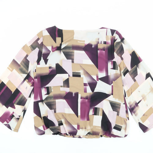 Alfani Womens Multicoloured Geometric Polyester Basic Blouse Size 6 Boat Neck - Wide Sleeve