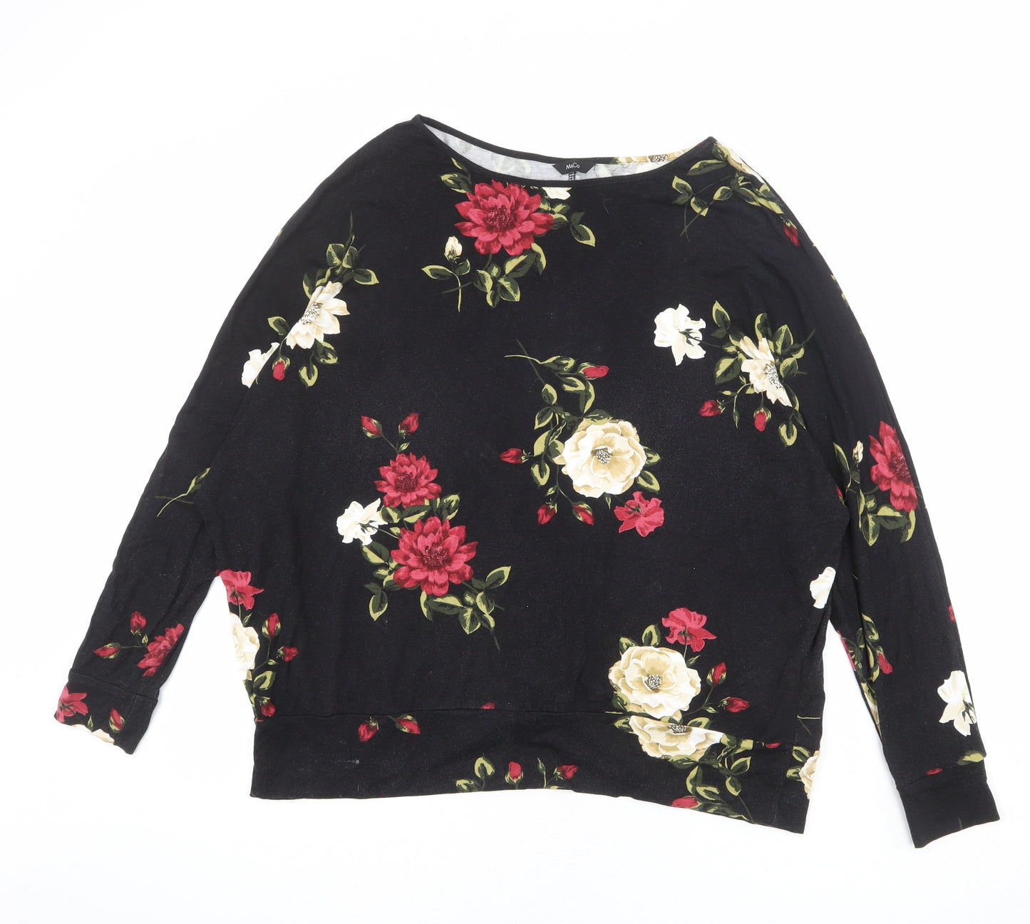 M&Co Womens Black Floral Viscose Basic Blouse Size 18 Boat Neck