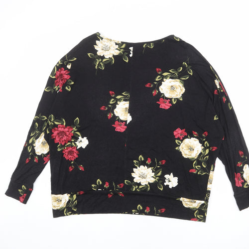 M&Co Womens Black Floral Viscose Basic Blouse Size 18 Boat Neck
