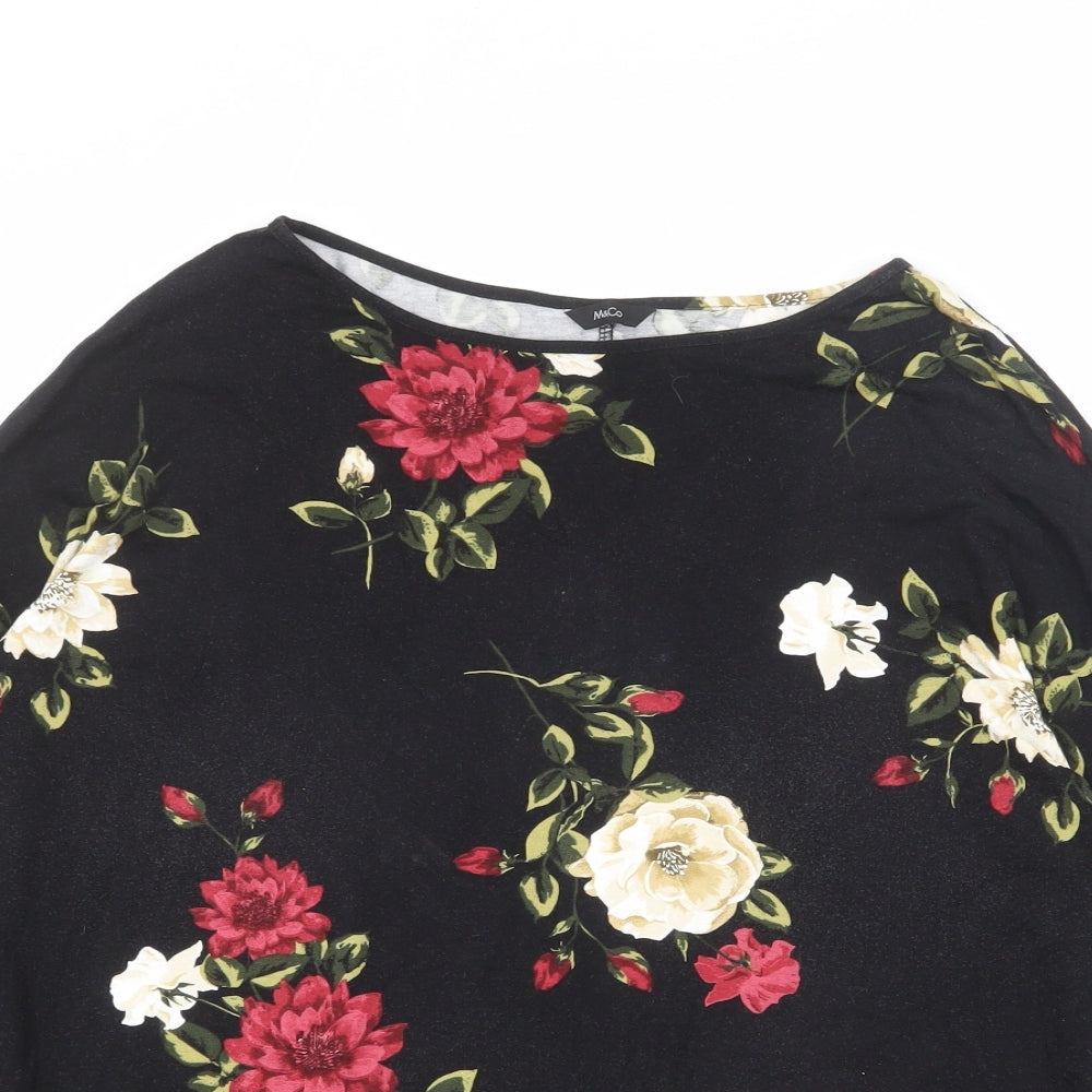 M&Co Womens Black Floral Viscose Basic Blouse Size 18 Boat Neck