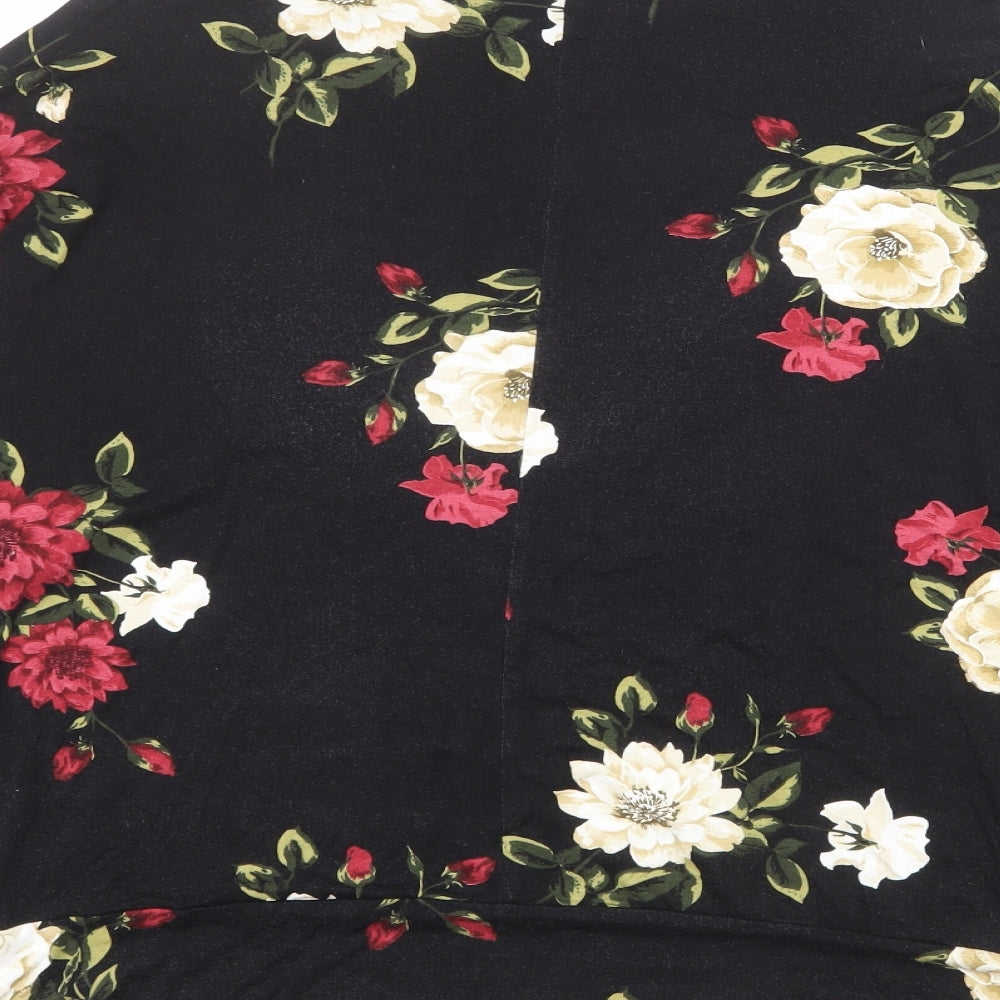 M&Co Womens Black Floral Viscose Basic Blouse Size 18 Boat Neck