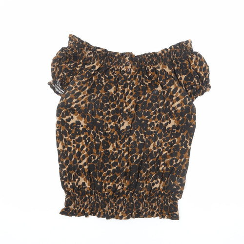 NEXT Womens Brown Animal Print Viscose Basic Blouse Size 16 Off the Shoulder - Leopard Print