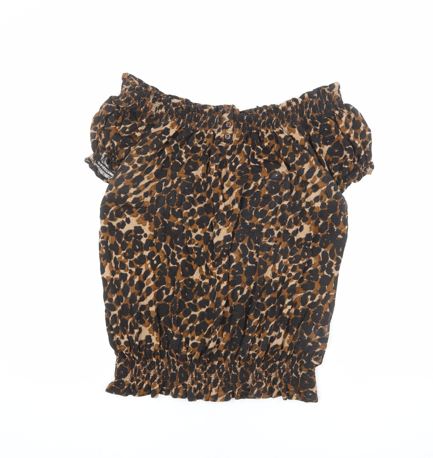NEXT Womens Brown Animal Print Viscose Basic Blouse Size 16 Off the Shoulder - Leopard Print