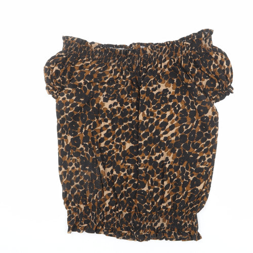 NEXT Womens Brown Animal Print Viscose Basic Blouse Size 16 Off the Shoulder - Leopard Print