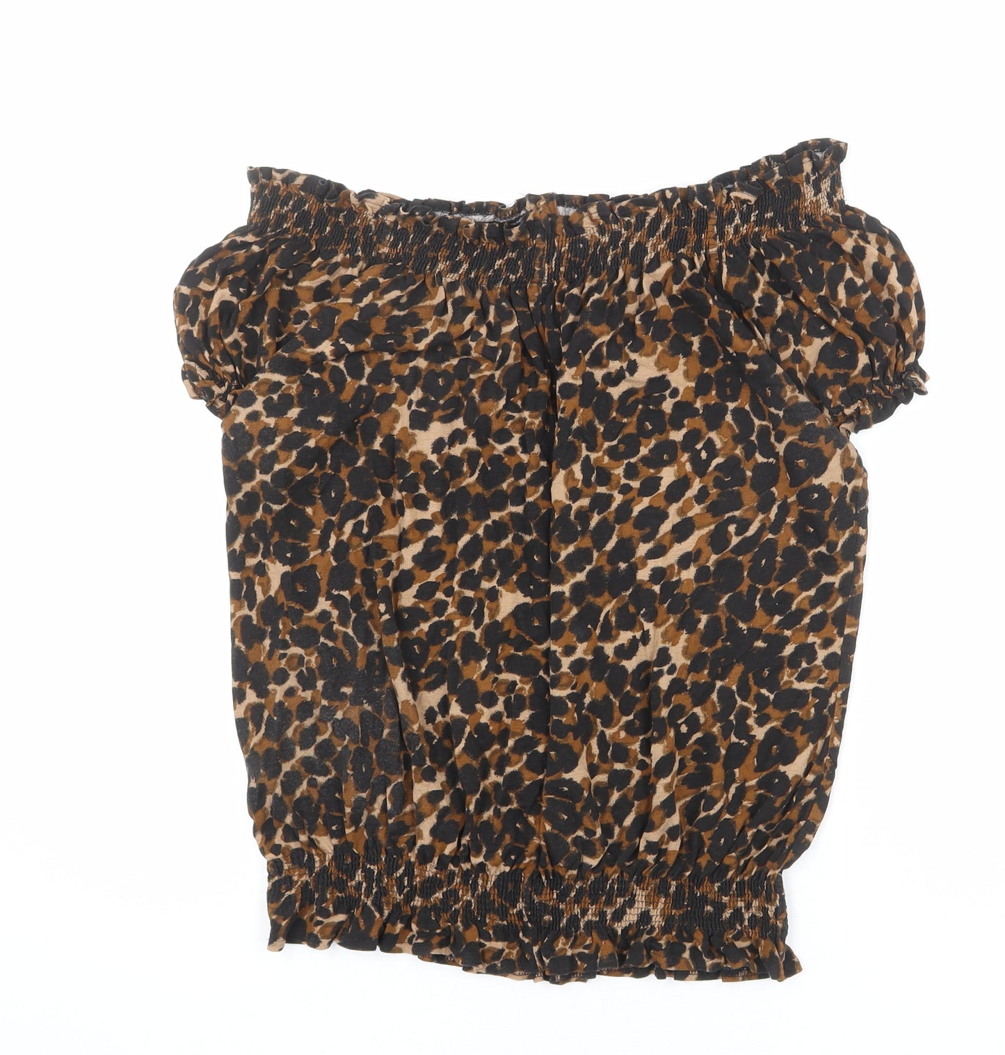 NEXT Womens Brown Animal Print Viscose Basic Blouse Size 16 Off the Shoulder - Leopard Print