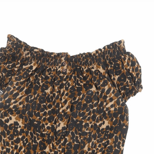 NEXT Womens Brown Animal Print Viscose Basic Blouse Size 16 Off the Shoulder - Leopard Print