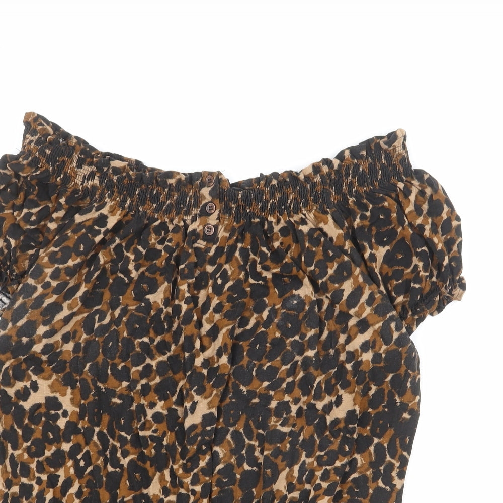 NEXT Womens Brown Animal Print Viscose Basic Blouse Size 16 Off the Shoulder - Leopard Print