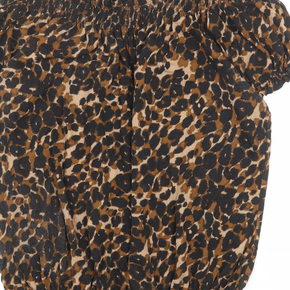 NEXT Womens Brown Animal Print Viscose Basic Blouse Size 16 Off the Shoulder - Leopard Print