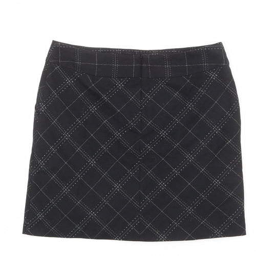 Marks and Spencer Womens Black Plaid Polyester A-Line Skirt Size 18 Zip