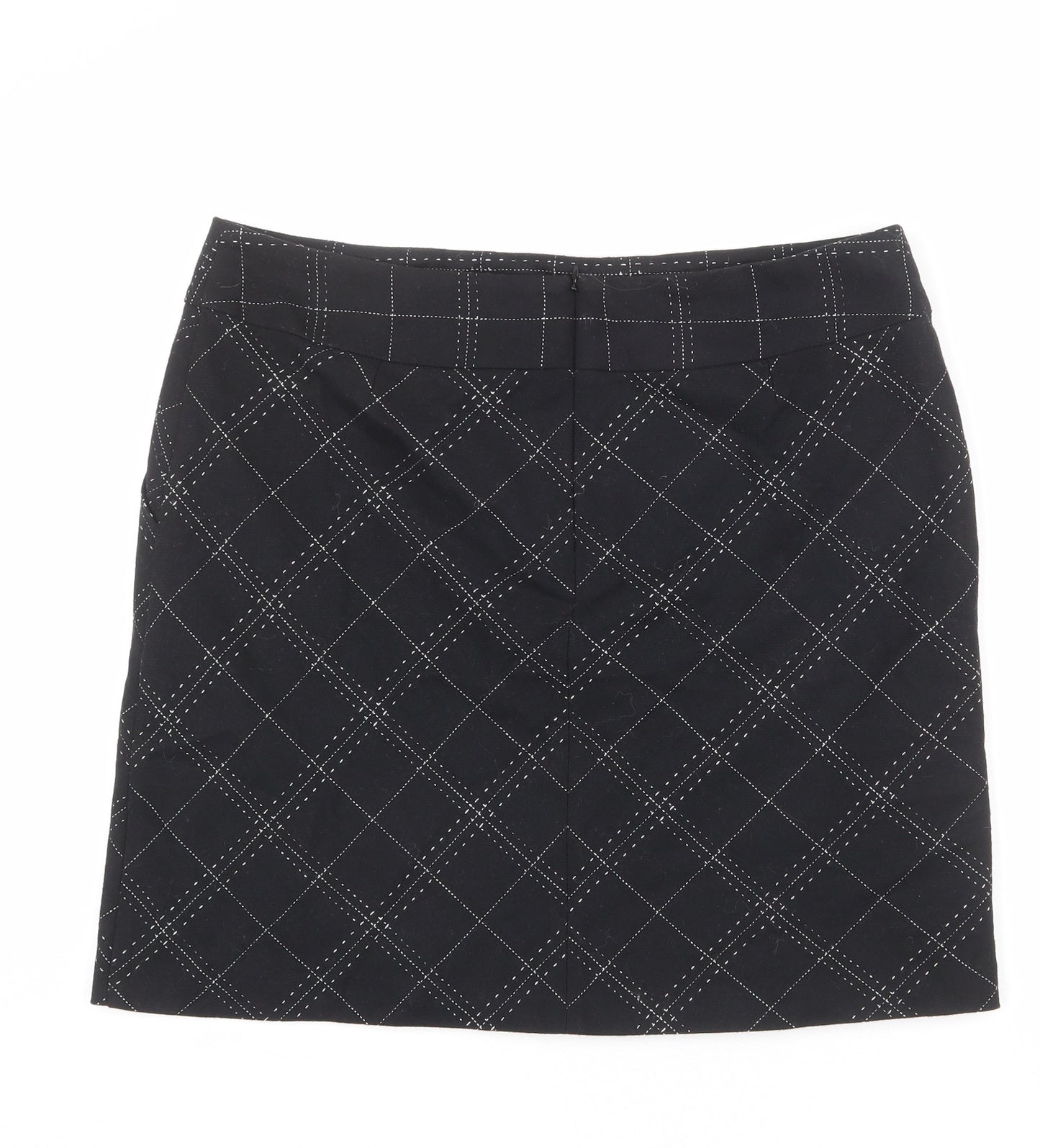 Marks and Spencer Womens Black Plaid Polyester A-Line Skirt Size 18 Zip