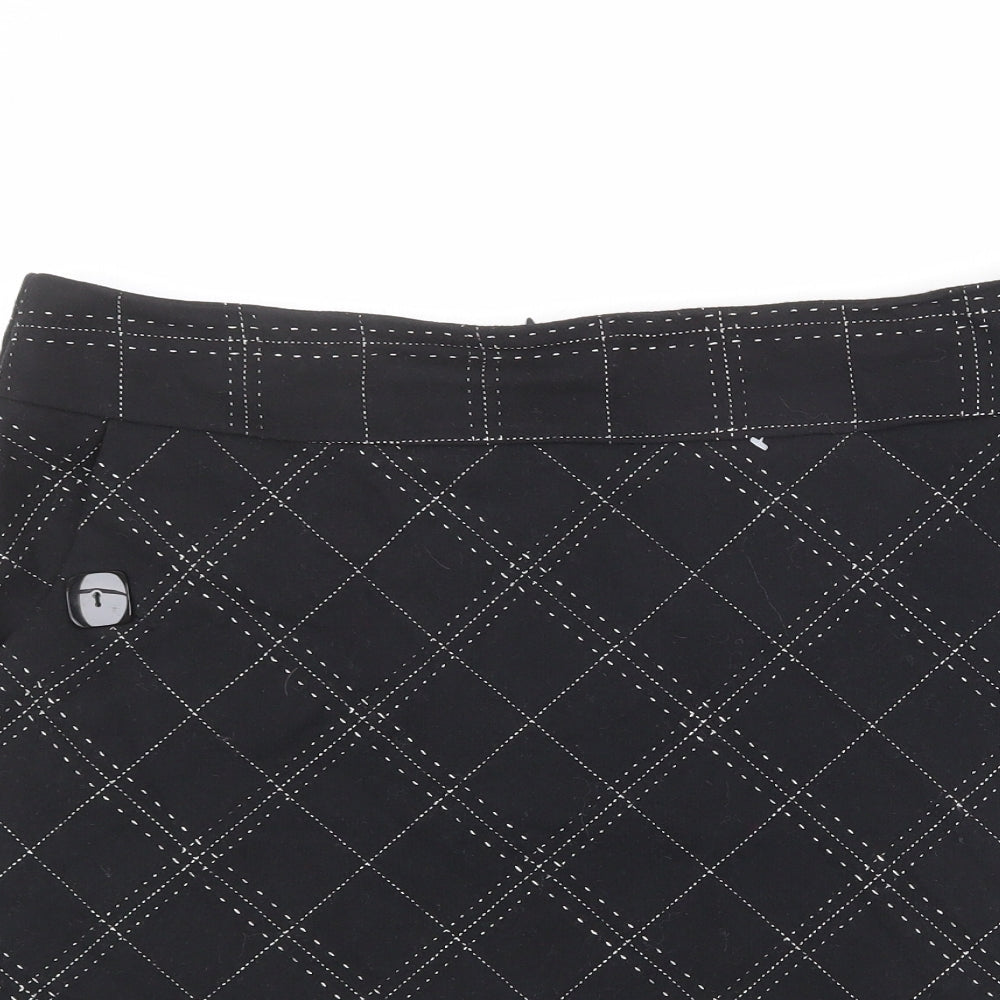 Marks and Spencer Womens Black Plaid Polyester A-Line Skirt Size 18 Zip