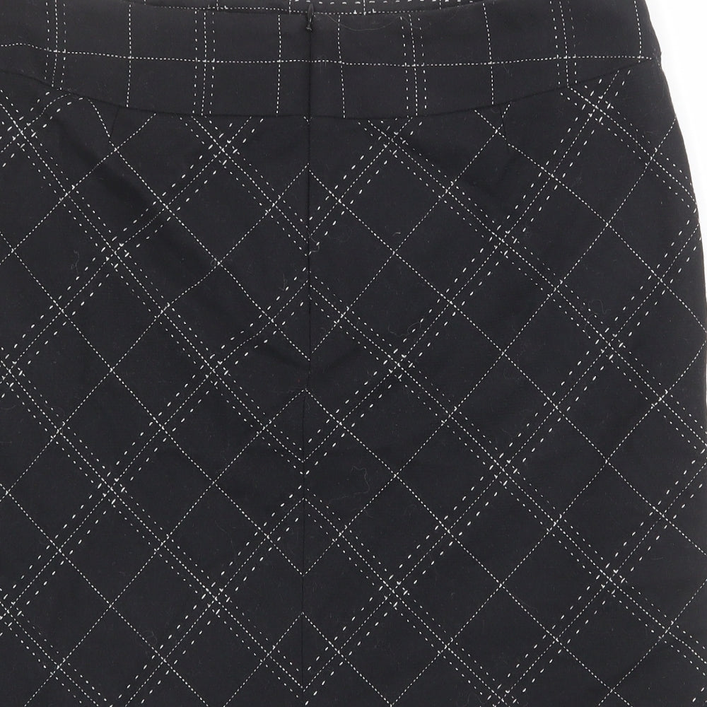 Marks and Spencer Womens Black Plaid Polyester A-Line Skirt Size 18 Zip