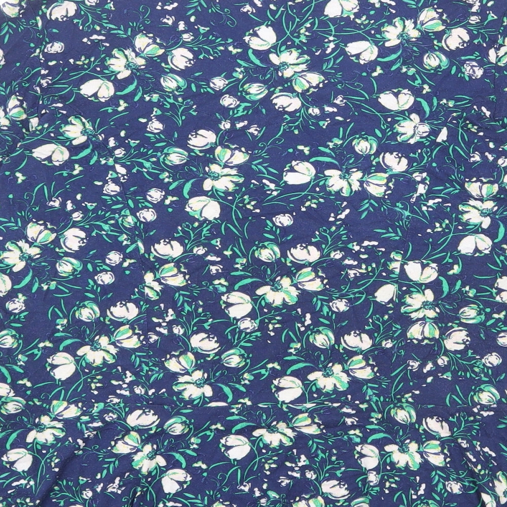 M&Co Womens Blue Floral Viscose Basic T-Shirt Size 14 Boat Neck