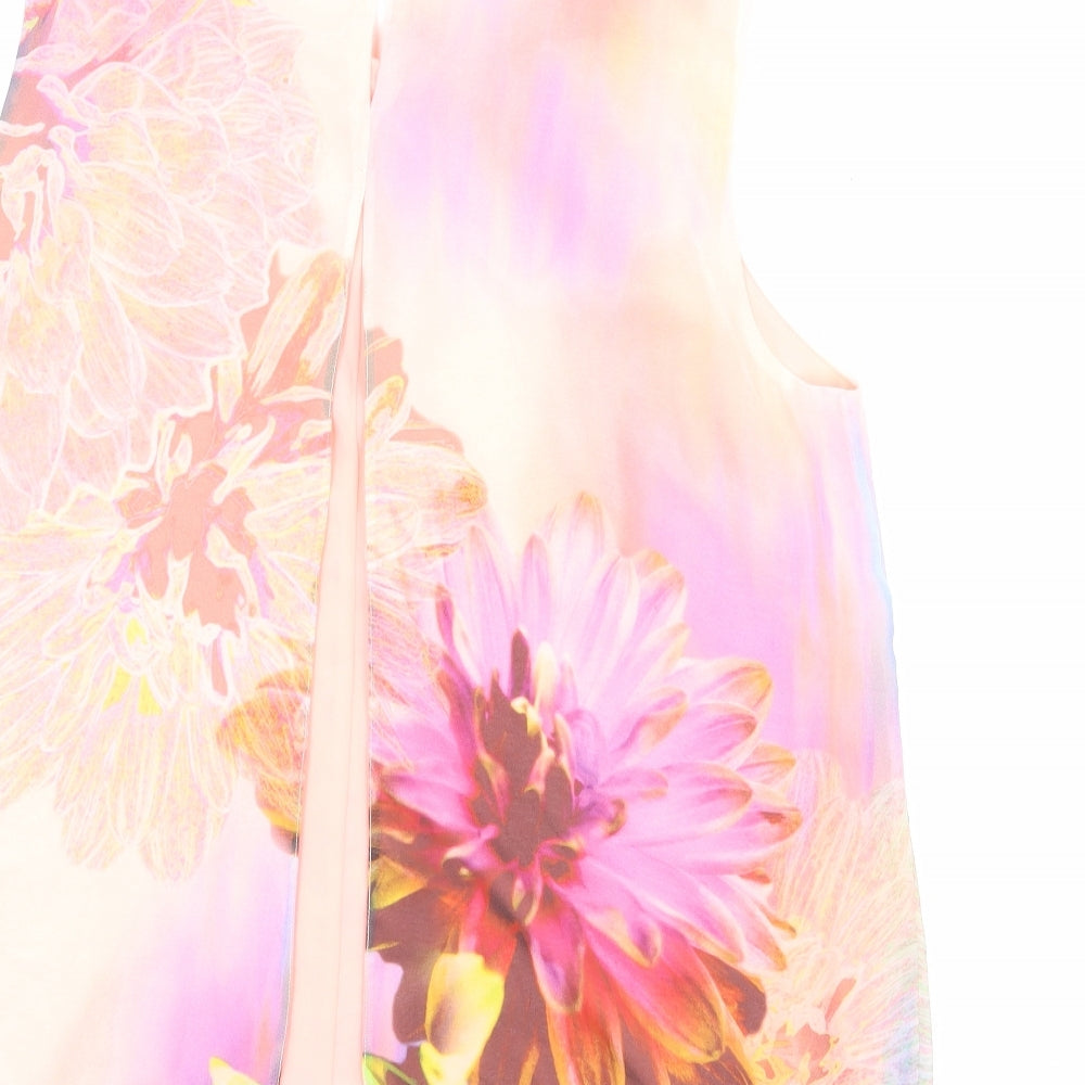 Wallis Womens Multicoloured Floral Polyester Basic Blouse Size 14 Round Neck - Layered