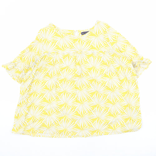 Marks and Spencer Womens Yellow Geometric Viscose Basic Blouse Size 10 Boat Neck