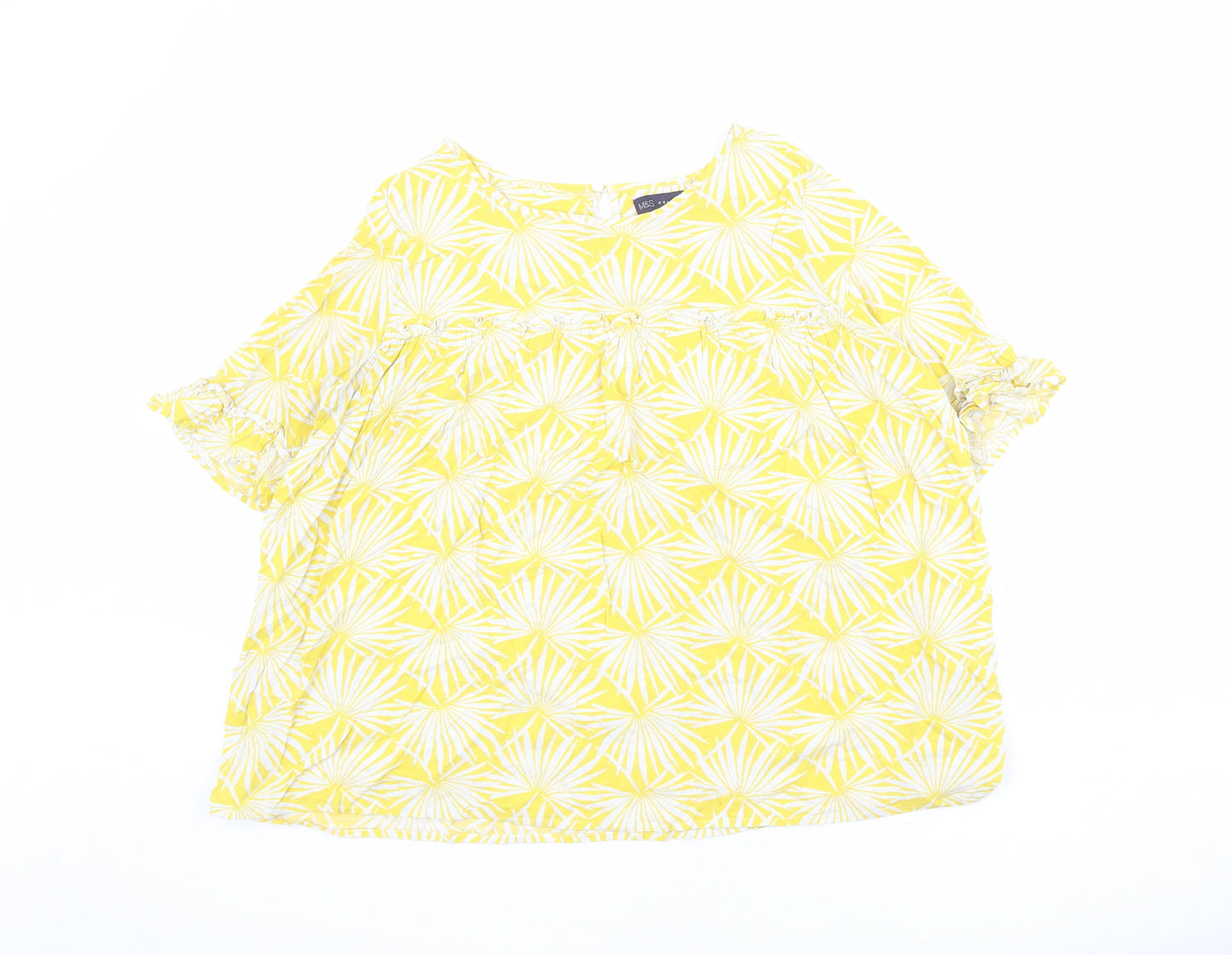 Marks and Spencer Womens Yellow Geometric Viscose Basic Blouse Size 10 Boat Neck