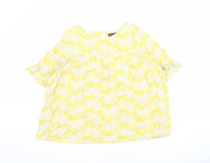 Marks and Spencer Womens Yellow Geometric Viscose Basic Blouse Size 10 Boat Neck