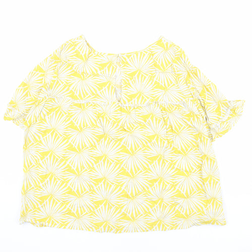 Marks and Spencer Womens Yellow Geometric Viscose Basic Blouse Size 10 Boat Neck