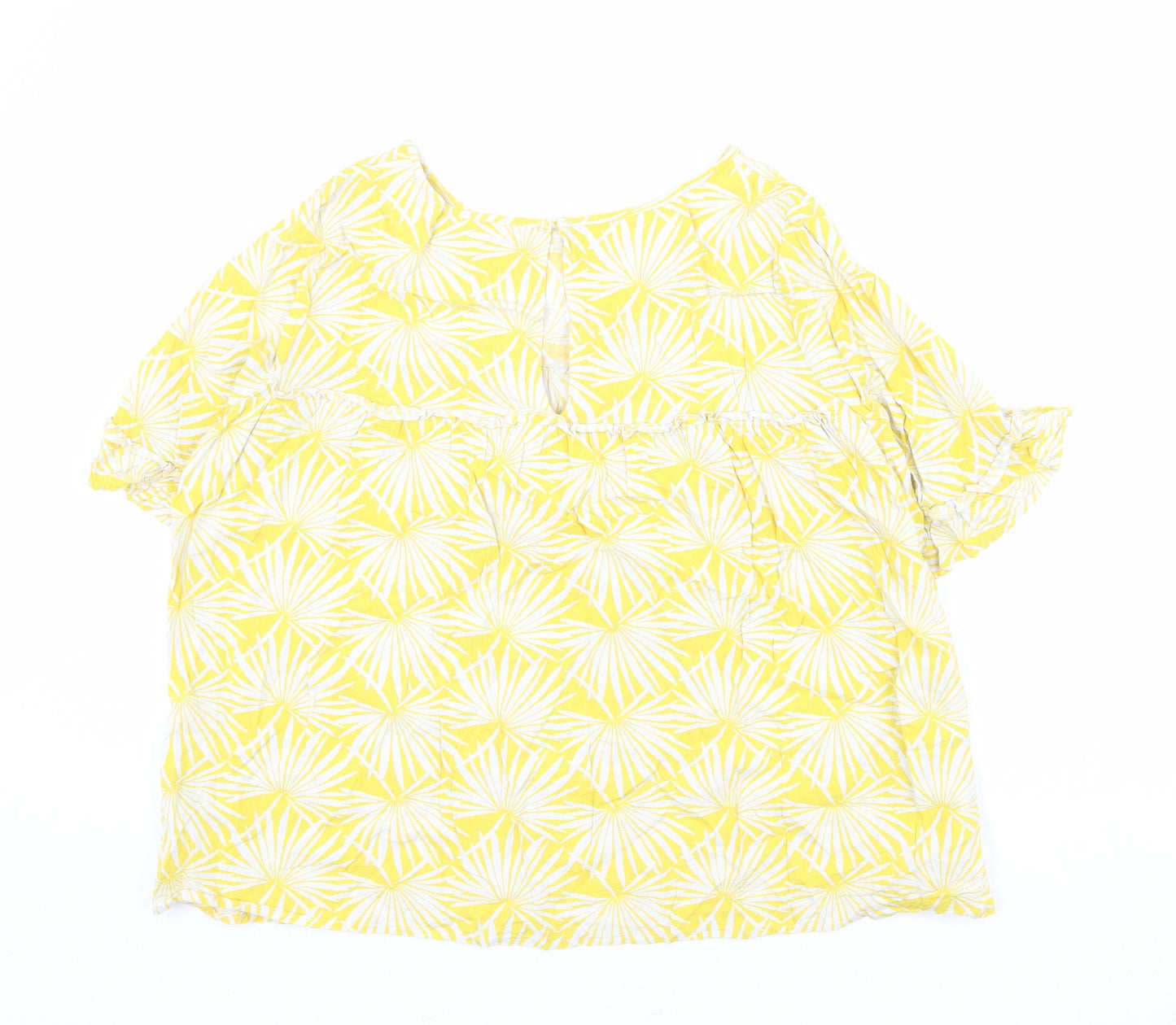 Marks and Spencer Womens Yellow Geometric Viscose Basic Blouse Size 10 Boat Neck