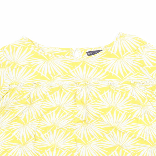 Marks and Spencer Womens Yellow Geometric Viscose Basic Blouse Size 10 Boat Neck