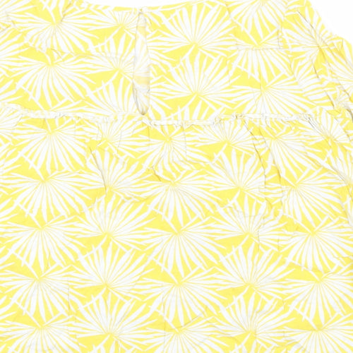 Marks and Spencer Womens Yellow Geometric Viscose Basic Blouse Size 10 Boat Neck