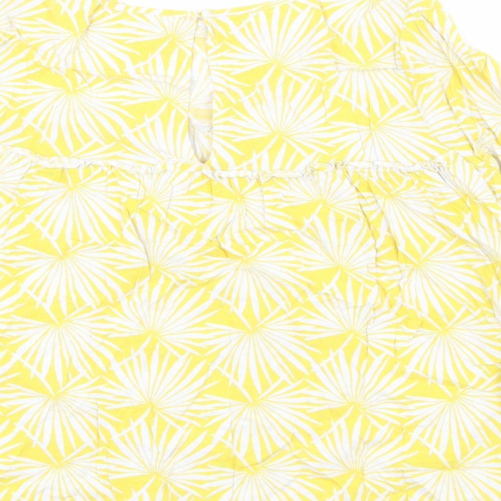 Marks and Spencer Womens Yellow Geometric Viscose Basic Blouse Size 10 Boat Neck