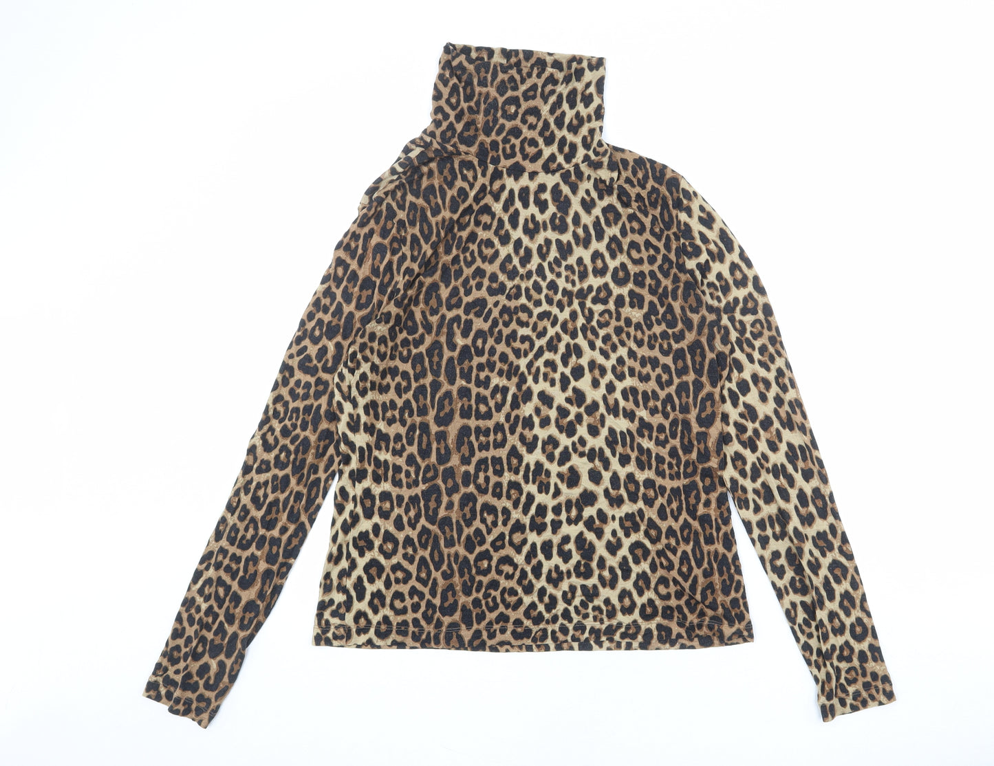 H&M Womens Brown Animal Print Modal Basic T-Shirt Size L High Neck