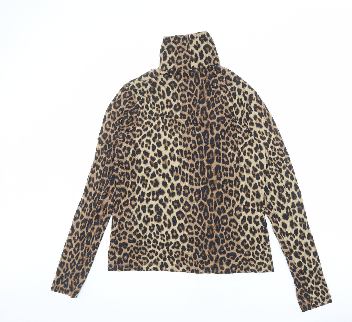 H&M Womens Brown Animal Print Modal Basic T-Shirt Size L High Neck