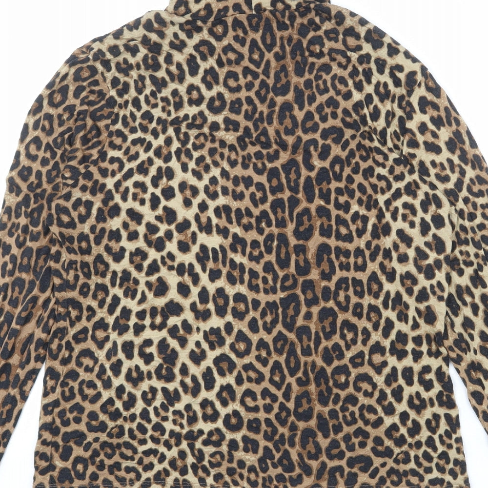 H&M Womens Brown Animal Print Modal Basic T-Shirt Size L High Neck