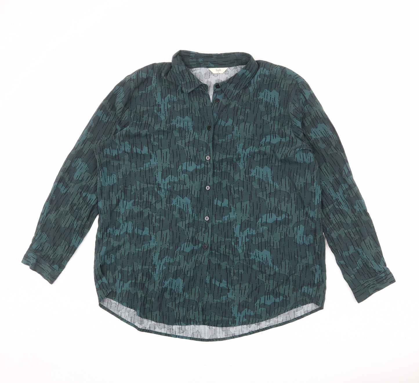 Hush Womens Green Camouflage Viscose Basic Button-Up Size 10 Collared