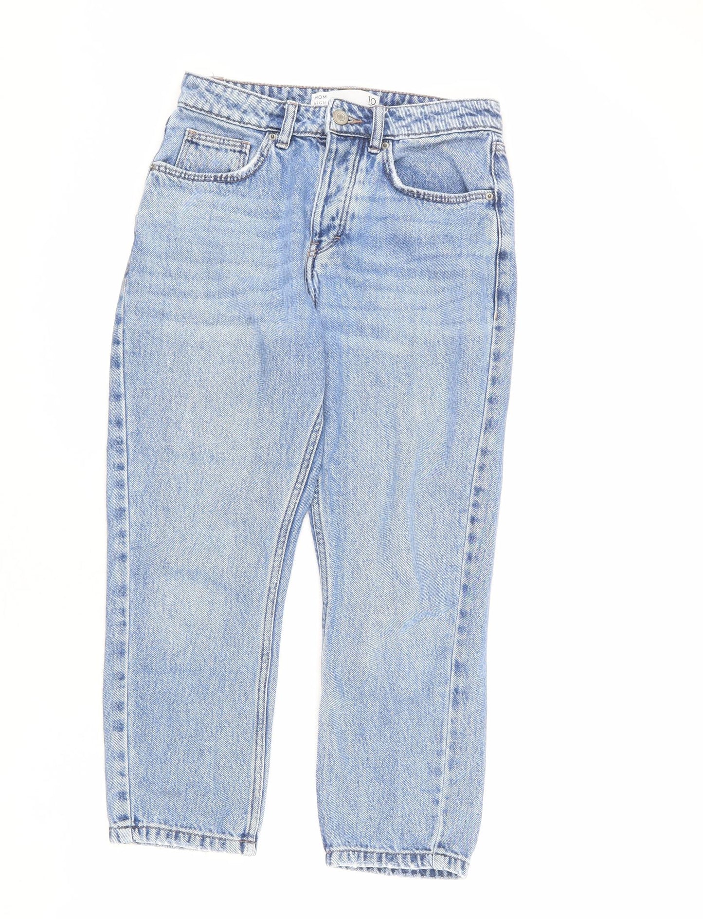 NEXT Womens Blue Cotton Mom Jeans Size 10 L23 in Regular Button