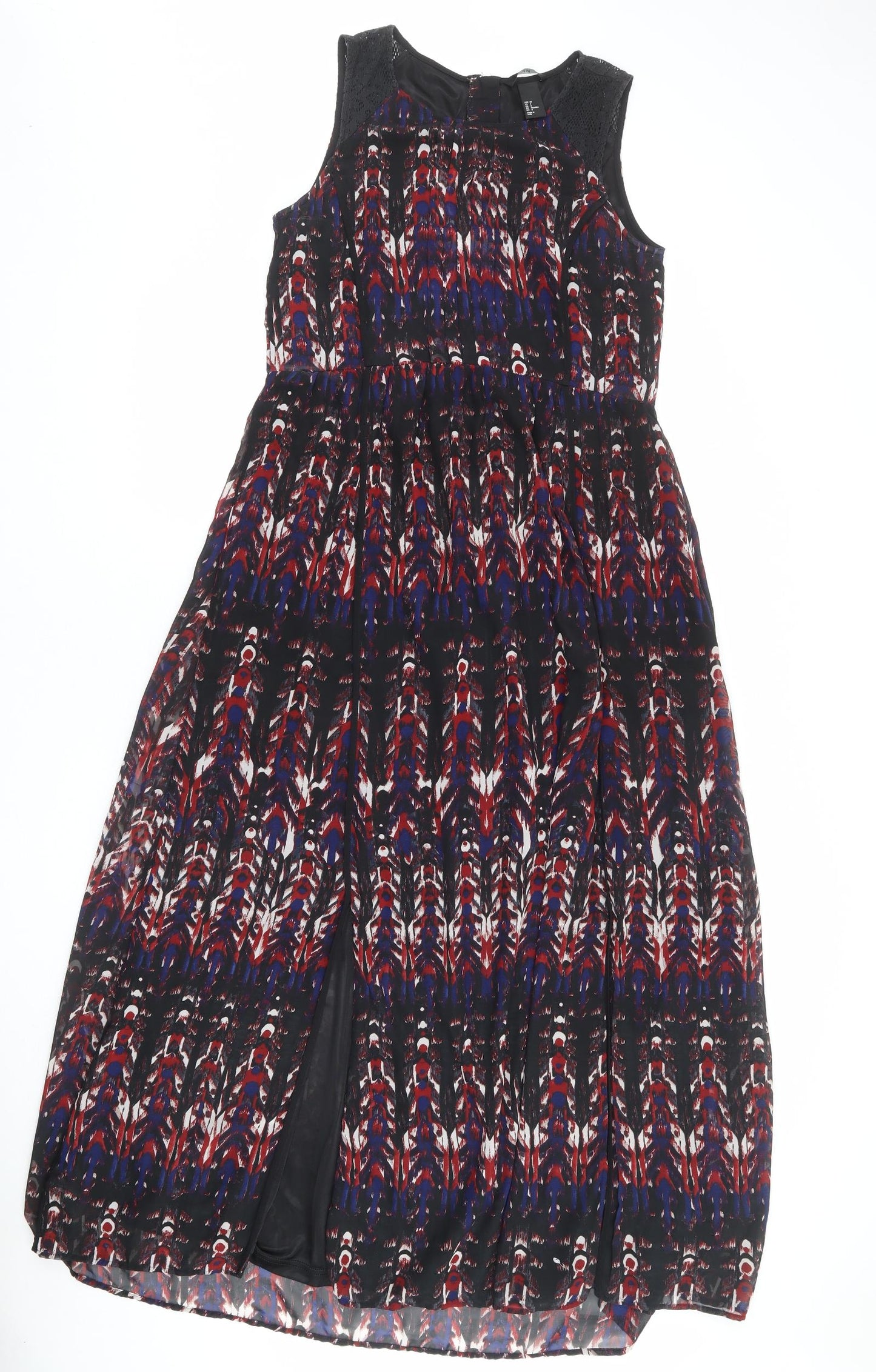H&M Womens Multicoloured Geometric Polyester Maxi Size 12 Round Neck Zip