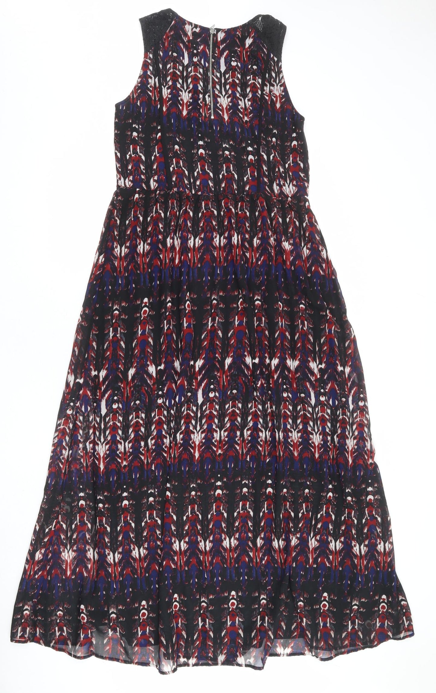 H&M Womens Multicoloured Geometric Polyester Maxi Size 12 Round Neck Zip