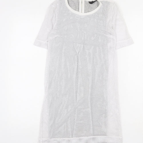 Topshop Womens White Polyester A-Line Size 8 Round Neck Zip