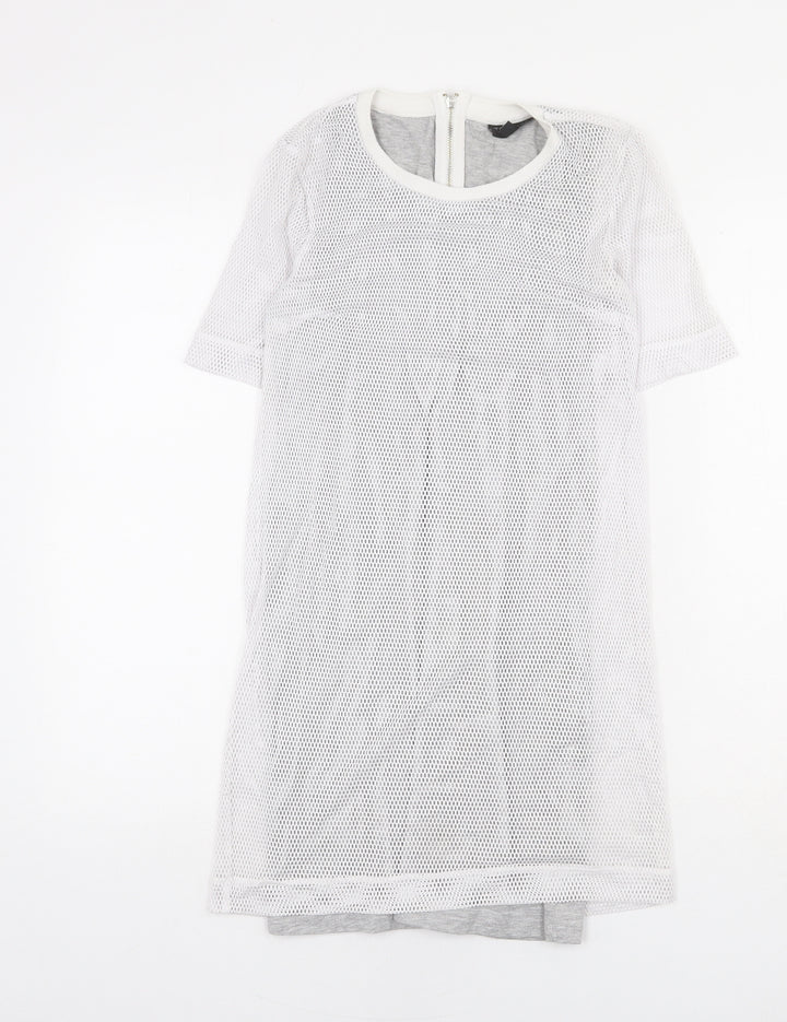 Topshop Womens White Polyester A-Line Size 8 Round Neck Zip