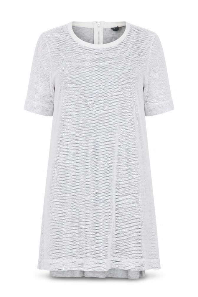 Front view of Topshop women’s white polyester a-line, size UK 8, round neck zip